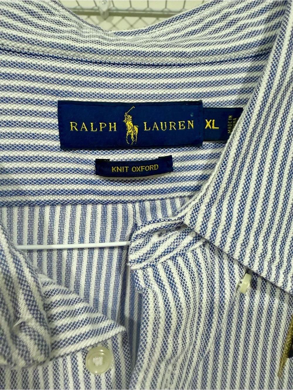 Ralph Lauren Light Blue & White Striped Polo with Nautical Pennant Embroidery